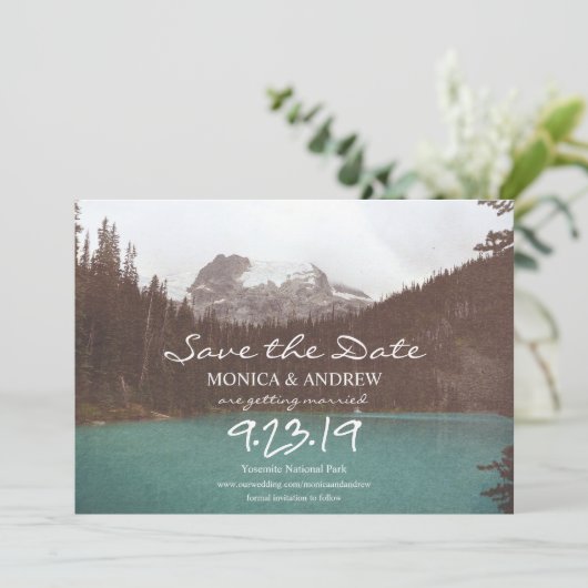 Save the Date Mountain Lake Uitnodiging (Staand voorkant)