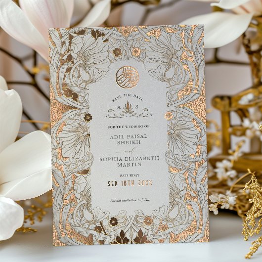 Save the Date Muted Witte Moslim Islamitische Morr Folie Uitnodiging