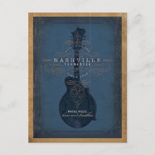 Save the date | Nashville, TN - Blauwe Mandoline Aankondigingskaart (Voorkant)