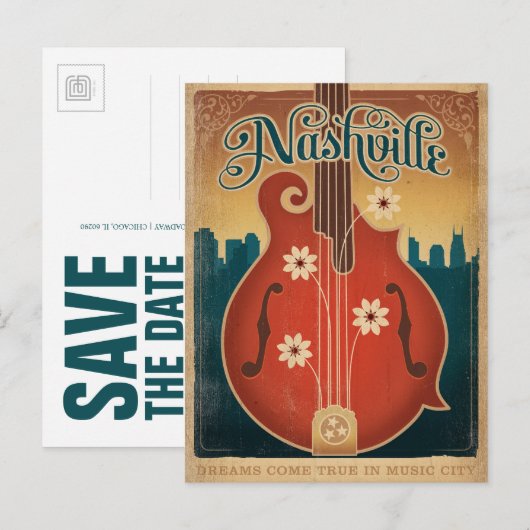 Save the date | Nashville, Verenigde Staten - Flow Aankondigingskaart (Voorkant / Achterkant)