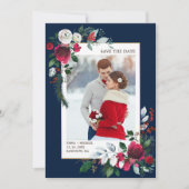 Save the date. Navy blue | Burgundy Wedding Photo Kaart (Voorkant)