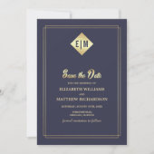 Save the date. Navy Blue Gold Wedding-fotokaart Kaart (Voorkant)