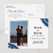 Save the date | Navy Blue Wedding Silver Agate Aankondigingskaart (Voorkant / Achterkant)