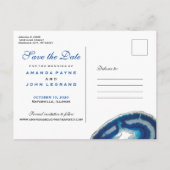 Save the date | Navy Blue Wedding Silver Agate Aankondigingskaart (Achterkant)