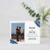 Save the date | Navy Blue Wedding Silver Agate Aankondigingskaart (Staand voorkant)