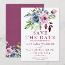 Save the Date Navy Blue Wijn Waterverf Bloemstuk