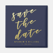 Save the date | Navy & Faux Gold Script Magneet (Voorkant)