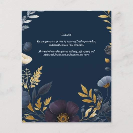 Save the Date Navy Geel Goud Bloemen Elegant (Achterkant)