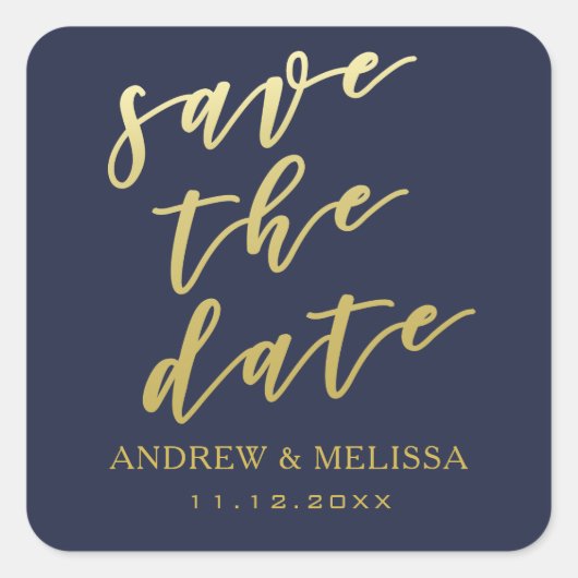 Save the date | Navy & Gold Script Wedding Sticker (Voorkant)
