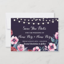 Save The Date Navy Roze Bourgogne Bloemen Uitnodig