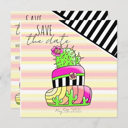 "Save the Date" Neon Cactus Invitation Save The Date (Voorkant / Achterkant)