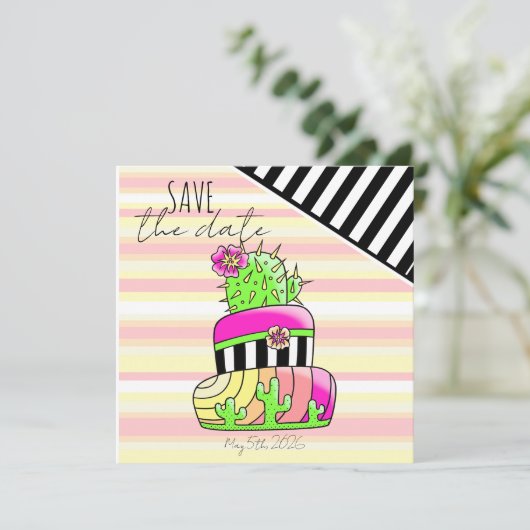 "Save the Date" Neon Cactus Invitation Save The Date (Staand voorkant)
