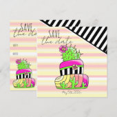 "Save the Date" Neon Cactus Uitnodiging (Voorkant / Achterkant)