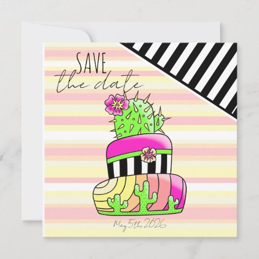 "Save the Date" Neon Cactus Uitnodiging (Voorkant)