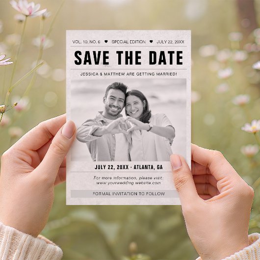 Save the Date Newspaper Template Photo Grunge