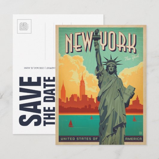Save the date | NYC - Lady Liberty 2 Aankondigingskaart (Voorkant / Achterkant)