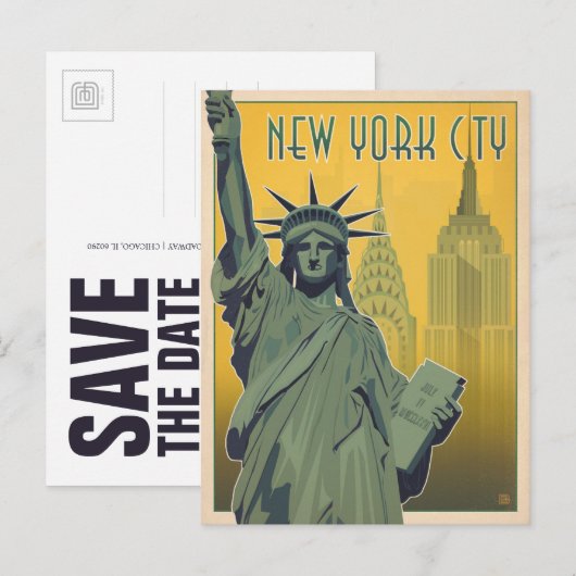 Save the date | NYC - Lady Liberty Aankondigingskaart (Voorkant / Achterkant)