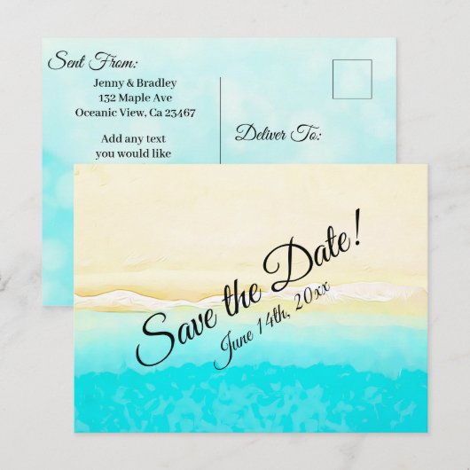 Save the Date Ocean Shore Beach Thema Bruiloft Briefkaart (Voorkant / Achterkant)