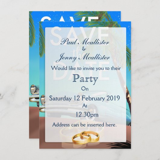 Save the Date oldtimer en trouwringen. Kaart (Voorkant / Achterkant)