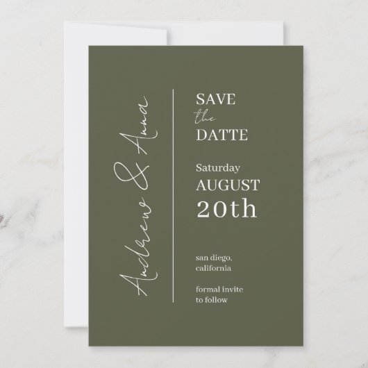 Save the Date Olive Green Kaart - Charmant (Voorkant)