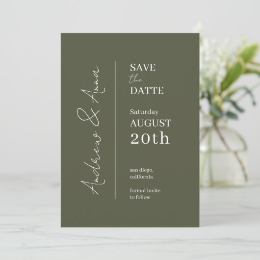 Save the Date Olive Green Kaart - Charmant (Staand voorkant)
