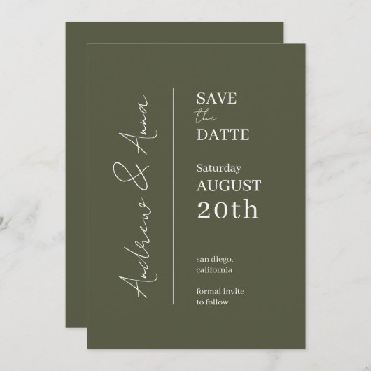 Save the Date Olive Green Kaart - Charmant (Voorkant / Achterkant)