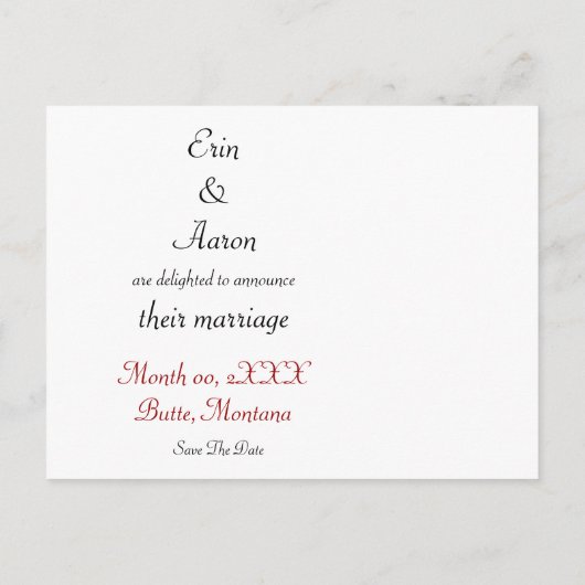 "Save the Date" (Opslaan op datum) Briefkaart (Achterkant)