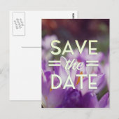 Save the Date Paarse Bloem Briefkaart (Voorkant / Achterkant)