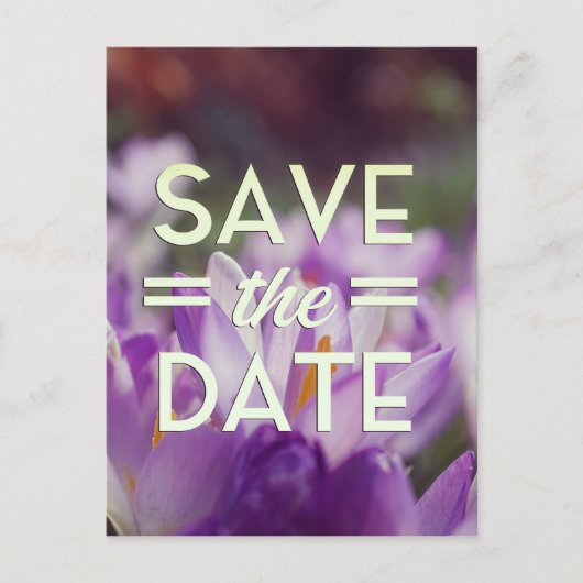 Save the Date Paarse Bloem Briefkaart (Voorkant)