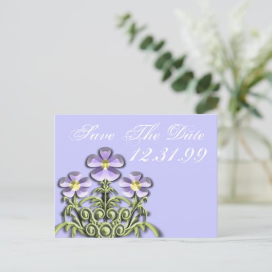 Save The Date - Paarse en gele madeliefjes Aankondigingskaart (Staand voorkant)