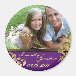 Save the Date Paarse & Gold Shimmer Bloemmagneet Magneet