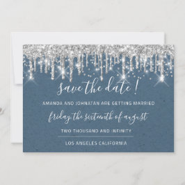 Save The Date Papier Kraft Zilver Grijs Drip Blauw