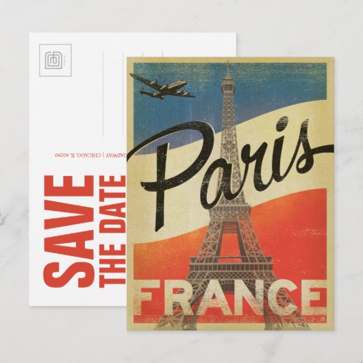 Save the date | Parijs, Frankrijk - Vlag Aankondigingskaart (Voorkant / Achterkant)
