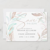 Save the date | Pastel Coral Aqua Leaves (Voorkant)