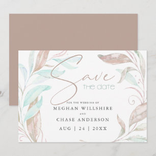 Save the date   Pastel Coral Aqua Leaves