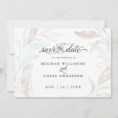Save the date | Pastel Coral Aqua Leaves (Voorkant)