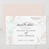 Save the date | Pastel Coral Aqua Leaves (Voorkant / Achterkant)