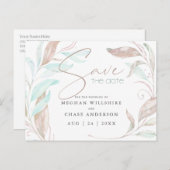 Save the date | Pastel Coral Aqua Leaves Briefkaart (Voorkant / Achterkant)
