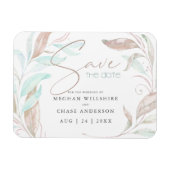 Save the date | Pastel Coral Aqua Leaves Magneet (Horizontaal)