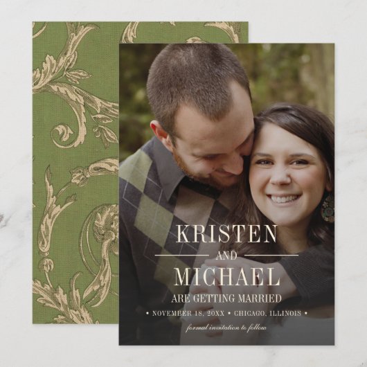 Save the date.  Patroon Bruiloft Fotokaart Kaart (Voorkant / Achterkant)