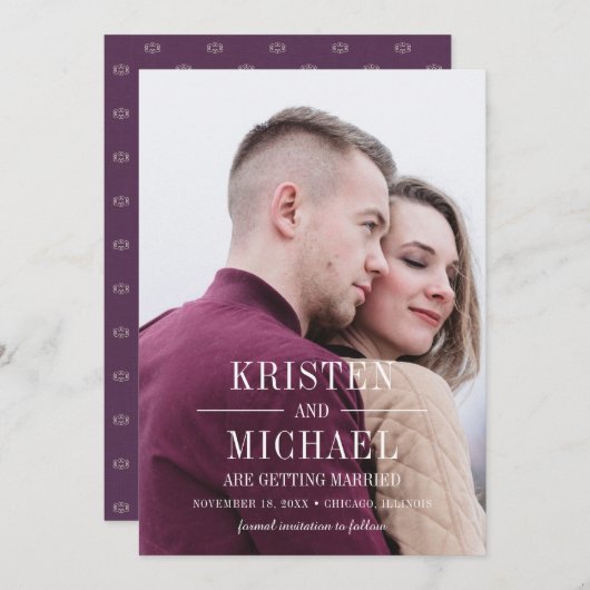 Save the date. patroonpruimtecards kaart (Voorkant / Achterkant)