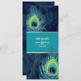 Save the date. Peacock Navy Blue Gold Wedding Kaart