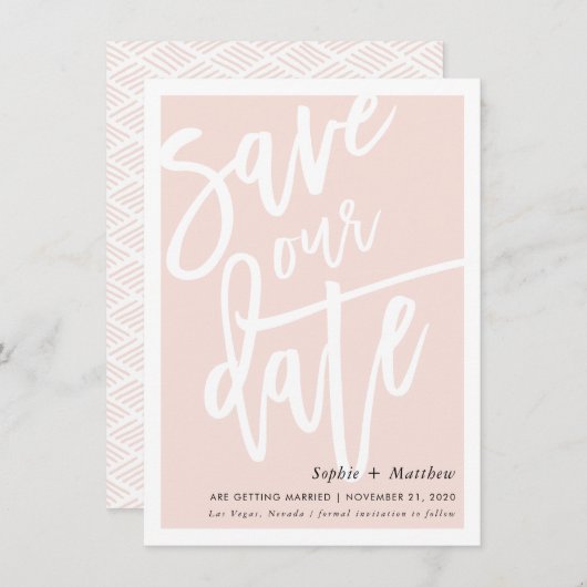 SAVE THE DATE penseel lettertype roze rood Kaart (Voorkant / Achterkant)