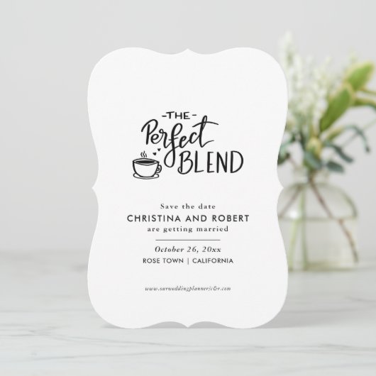 Save the date | Perfect Blend Script Coffee Lover Kaart (Staand voorkant)