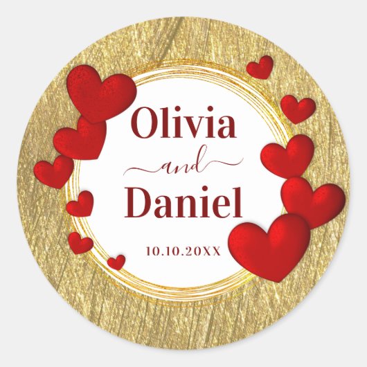 Save the Date, Personalized Wedding Red Hearts  Ronde Sticker (Voorkant)