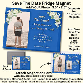 Save The Date, Photo - Blue White Fridge Magneet