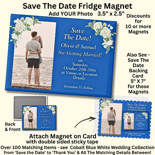 Save The Date, Photo - Blue White Fridge Magneet