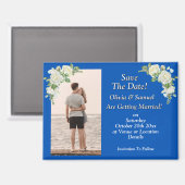 Save The Date, Photo - Blue White Fridge Magneet (Voorkant / Achterkant)