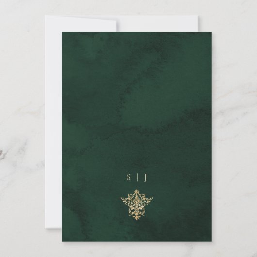 Save The Date Photo Botanical Emerald Gold Wedding Kaart (Achterkant)