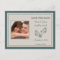 Save the Date Photo Briefkaart - Blauwgroen Duiven